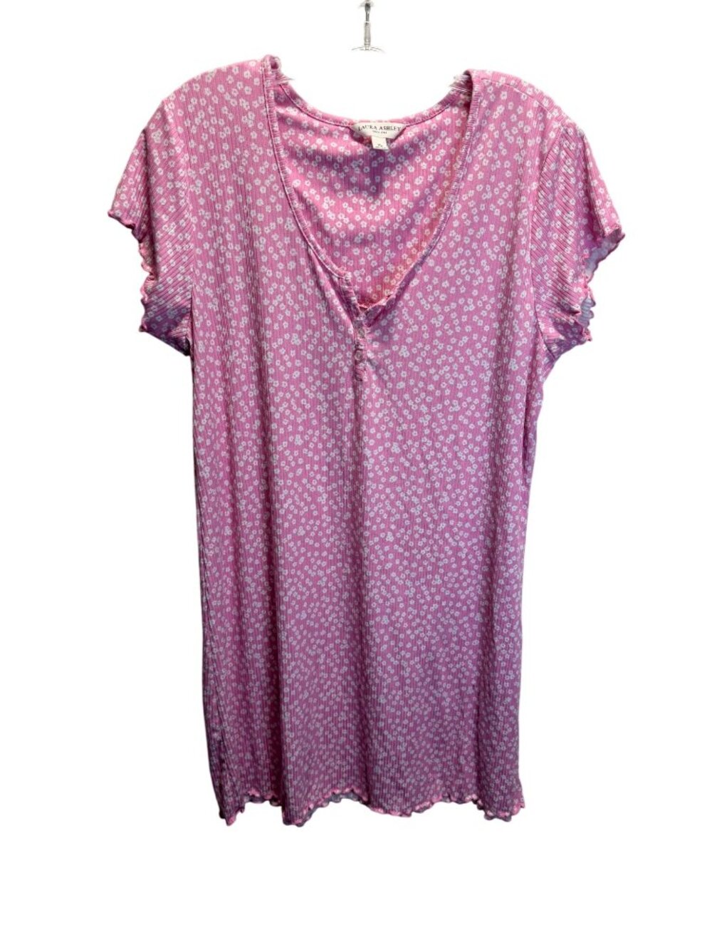 Laura Ashley Pink Floral Ruffle Sleeve Ribbed Knit Nightgown XL